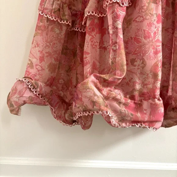 BHLDN Landon Organza 3D Ruffle Maxi Dress Women's Size Small Scarf Dress  Pink